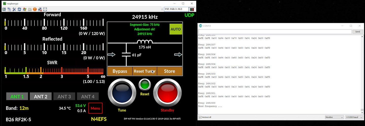 RF Kit Amplifier screen + CI-V packets received