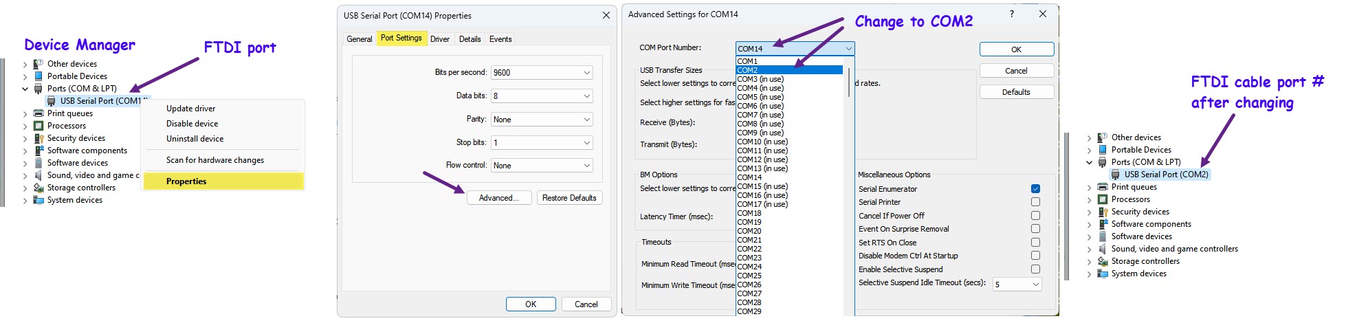 Step-by-step Change COM port number