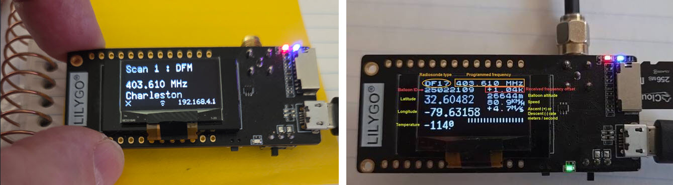 LilyGo configured with DL9RDZ radiosonde firmware