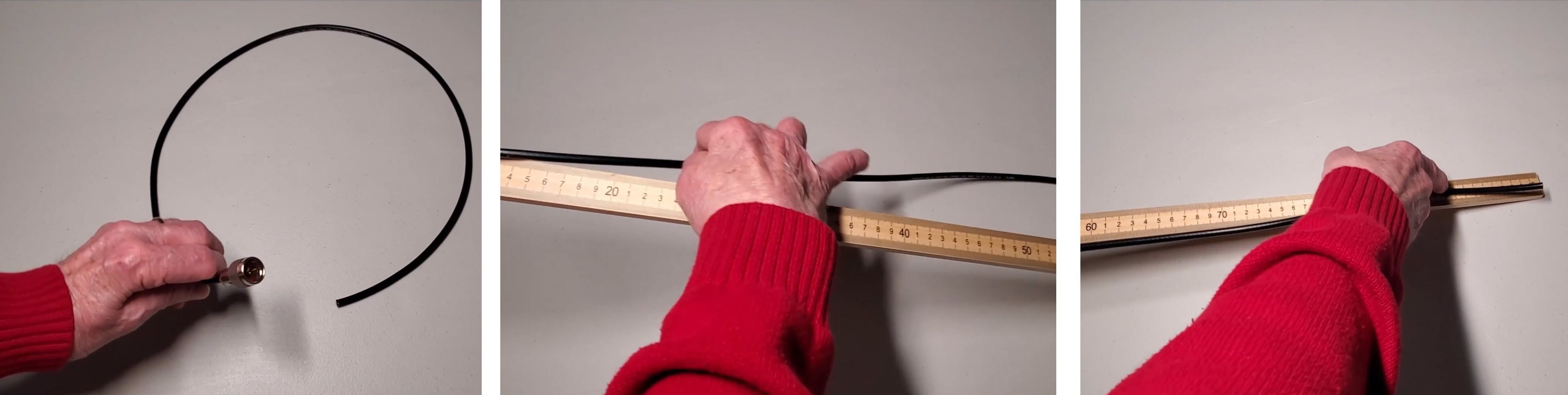 Measuring one-meter length of coax