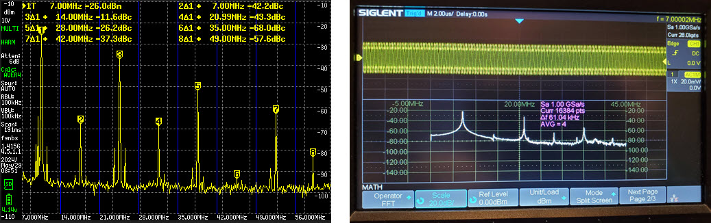 Single-stage filter to tinySA and oscilloscope